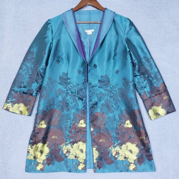 Grace Chuang Jacket Women's 10? (Chest 42") Teal Iridescent Floral Boho Oriental - Picture 1 of 12